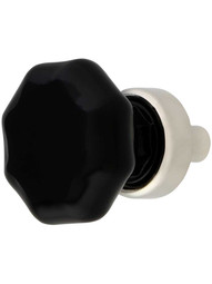 Black Octagonal Glass Knob with Brass Base 1 1/8-Inch Diameter